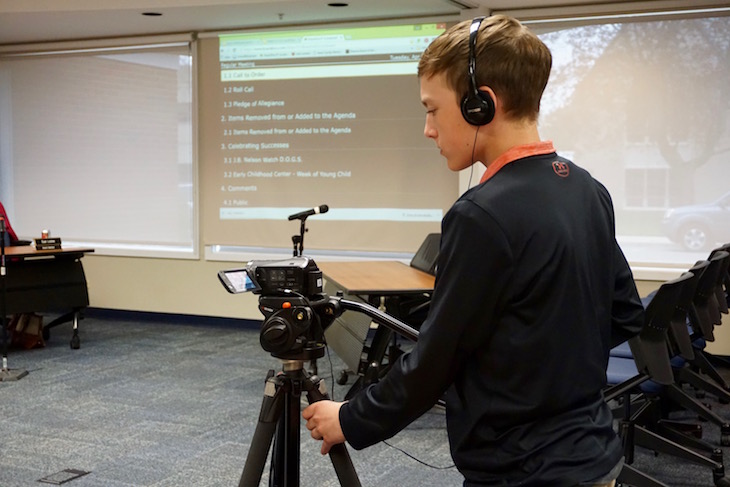 <p>BHS freshman Mike Noble did a great job filming the Board Meeting for BATV.</p>
