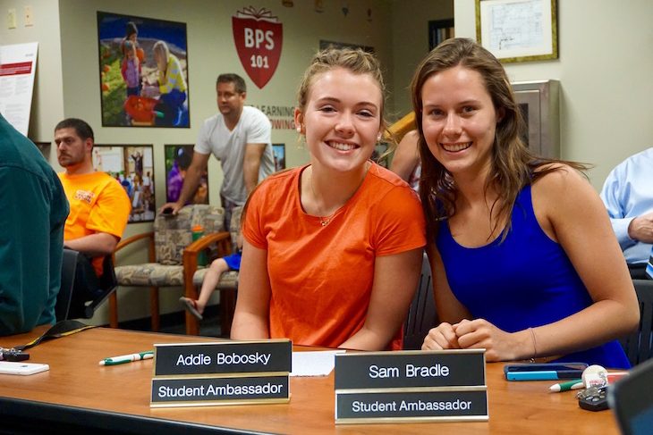 <p>BHS junior Addie Bobosky (left) will continue to serve as a Student Ambassador in the 2016-17 school year. Outgoing Student Ambassador Sam Bradle (right) is headed to the University of South Carolina in the fall.</p>
