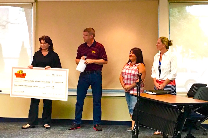 <p>Batavia Bulldog Athletic Boosters presented the Board with a $200,000 check for field improvements to Bulldog Stadium.</p>
