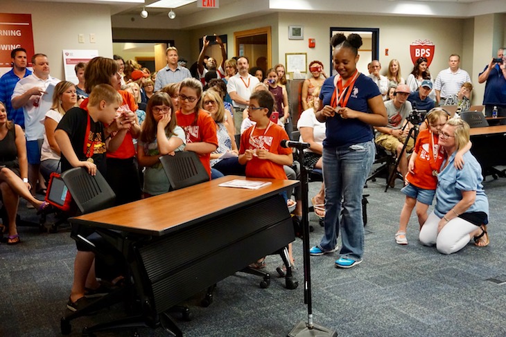 <p>BPS101 Director of Student Services and Special Olympics Coach Lisa Palese celebrated student athletes at the June 20 Board Meeting.</p>
