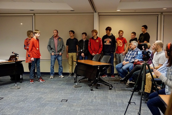 <p>Batavia High School freshman Robert Finch (far left) was celebrated for earning a gold medal at the fall 2017 Special Olympics Illinois volleyball championship.</p>
