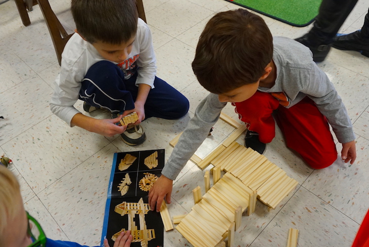 <p>LWS kindergarten students take on large building projects with Keva Planks, too.</p>
