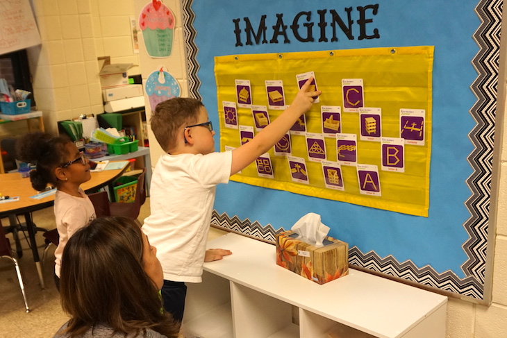 <p>In Mrs. Mieland’s “Build It” station, students pick a “building challenge card.” Each card includes a project idea for students to build individually or in teams. </p>
