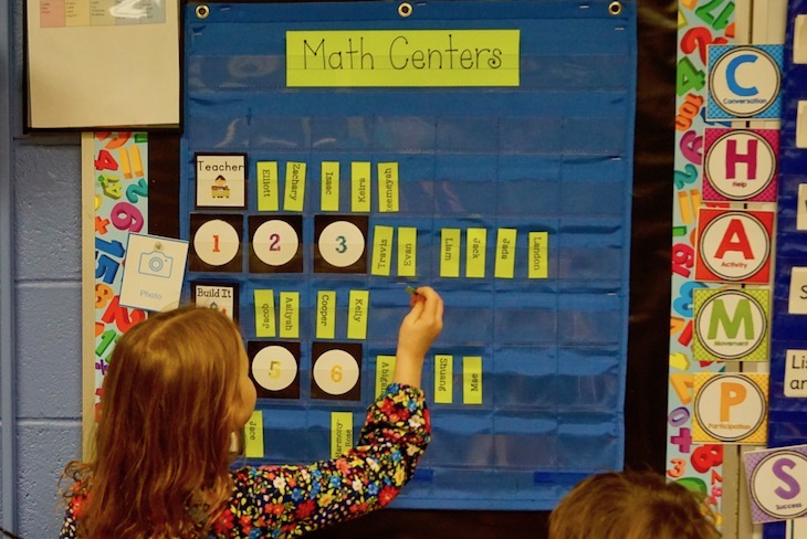 <p>In Cindy Mieland’s kindergarten class at J.B. Nelson School, students get to choose “Build It” as part of their math activities. “Build It” is an activity station with Keva Planks.</p>
