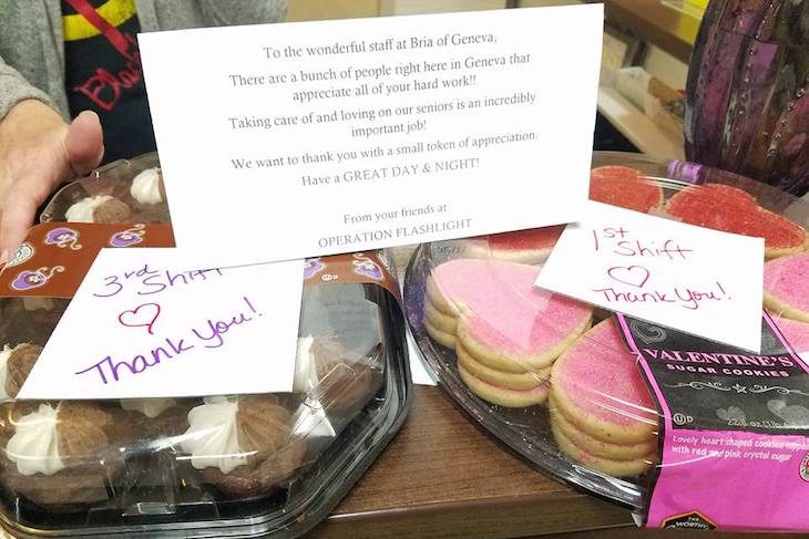 <p>Special delivery to staff members at a nursing home in Geneva.</p>
