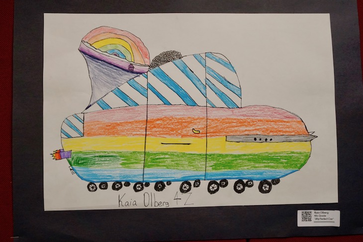 <p>New artwork has arrived in the BPS101 Board Room from Hoover-Wood Elementary School students! This piece by Kaia Olberg is titled, “My Perfect Car.”</p>
