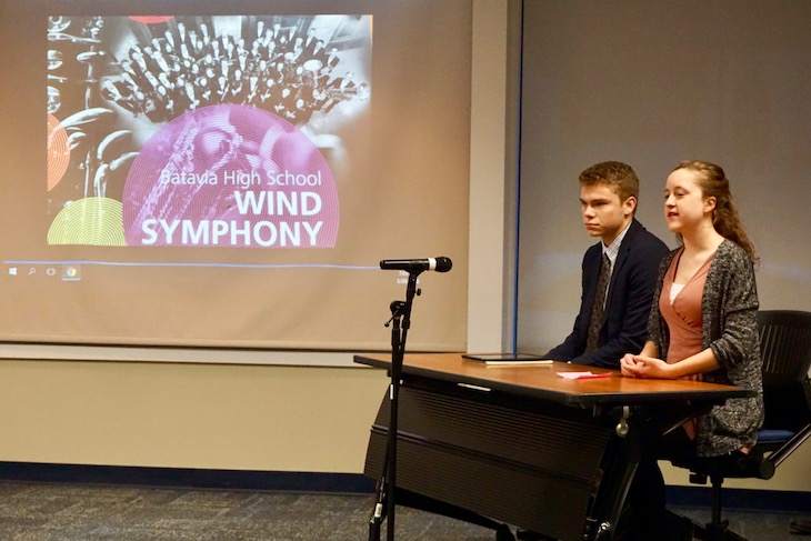 <p>BHS student musicians Andrew Hunter and Joy Mazur shared their BHS music experience with the Board of Education.</p>
