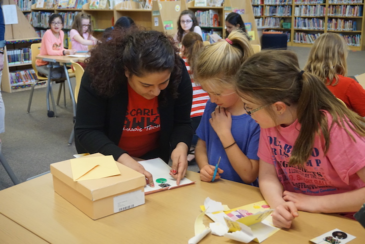 <p>NIU electrical engineering student Sandhya Chapagain helping students plan what’s next for their musical devices. During her visit, Sandhya shared that her home country is Nepal!</p>
