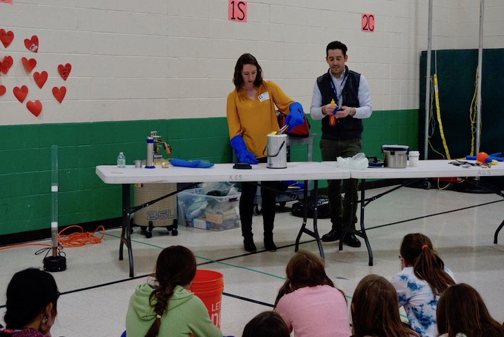 <p>Students learn what happens when you toss a banana into liquid nitrogen. It gets hard as a rock. Hard enough to use it as a hammer!</p>
