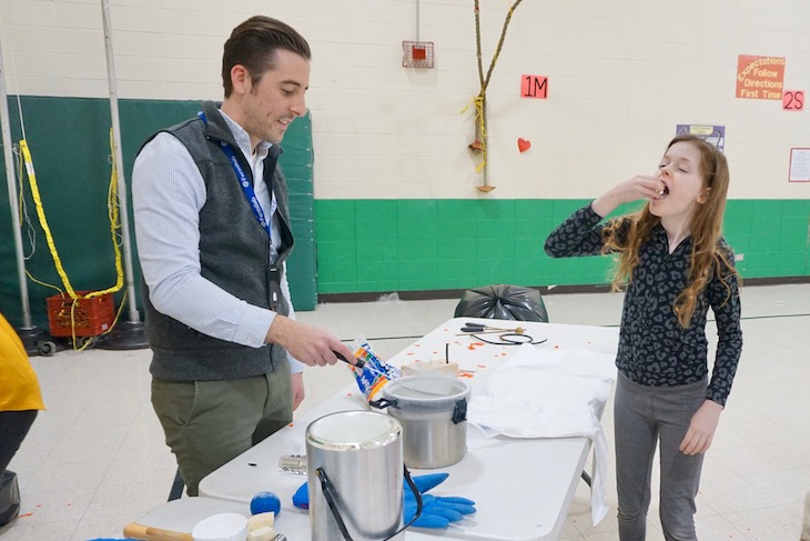 <p>Students learn what happens when you put marshmallows in liquid nitrogen. They become “Lucky Charm-like” crunchy marshmallows. Yum!</p>
