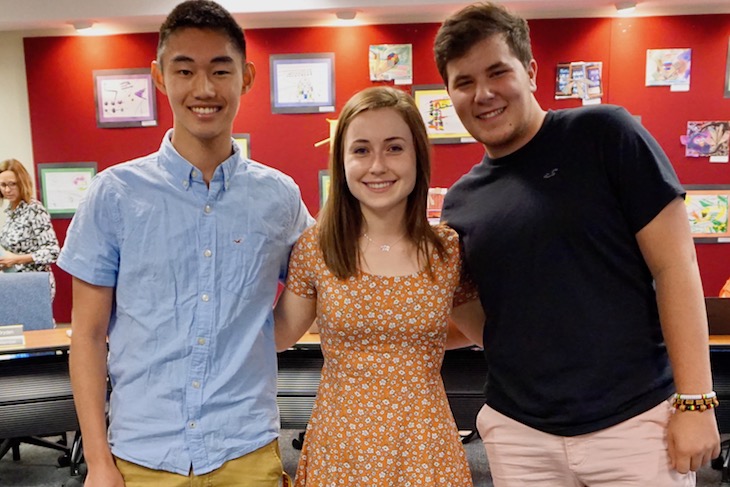 <p>Three amazing Student Ambassadors (from left): Justin Chu, graduating senior; Olivia Murchie, incoming junior; and Chris Theros, incoming senior.</p>
