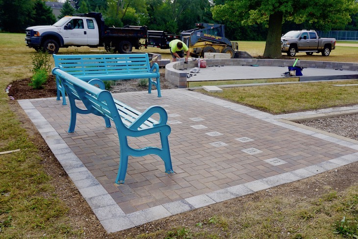 <p>Of course the new benches are a brilliant turquoise! </p>
