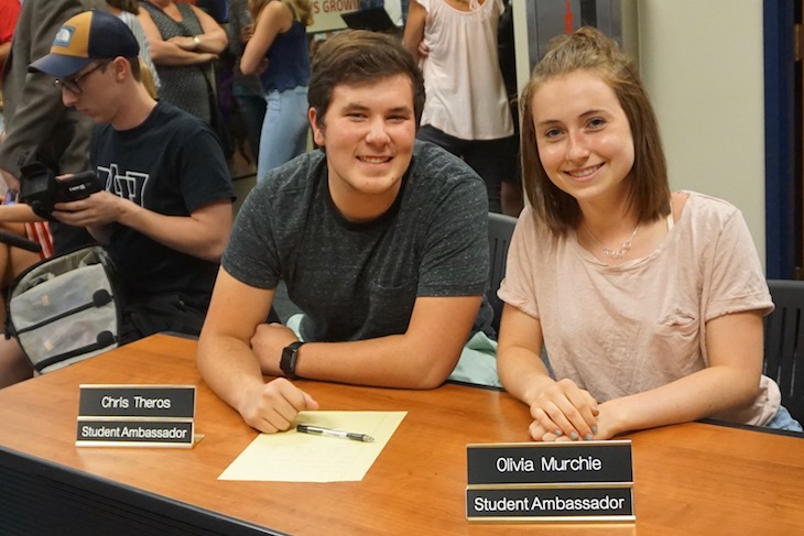 <p>Student Ambassadors to the Board of Education BHS senior Chris Theros and BHS junior Olivia Murchie.</p>
