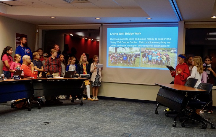 <p>Board Celebration! H.C. Storm’s Youth Leadership Team (YLT), along with their staff advisors, Matt Stanczak and Greg Bauman, shared several ways that the YLT supports H.C. Storm and the entire community.</p>
