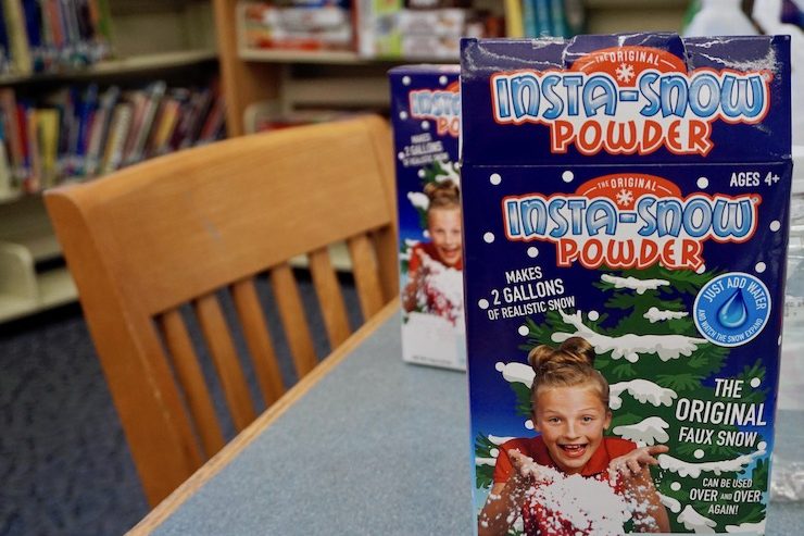 <p>One of the snow “recipes” called for “Insta Snow Powder.” Just add water and watch a winter wonderland appear. ❄️</p>
