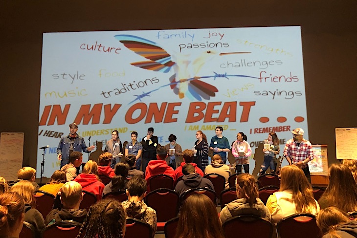 <p>Students created “In My One Beat” poems during the training. The poems gave students a chance to write down what “makes you, you” and then share that with peers in a supportive setting.</p>
