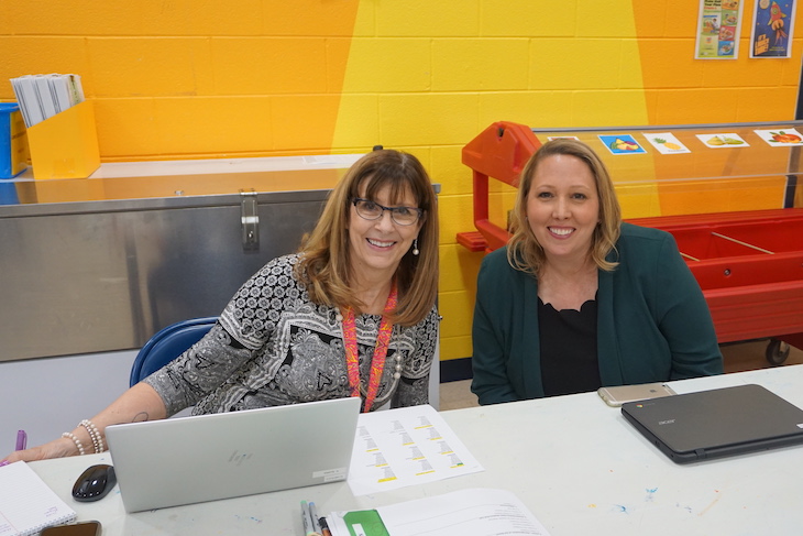 <p>Pre-meeting pic of BPS101 Administrative Assistant Kathy Scaffidi and Erin Meitzler. </p>
