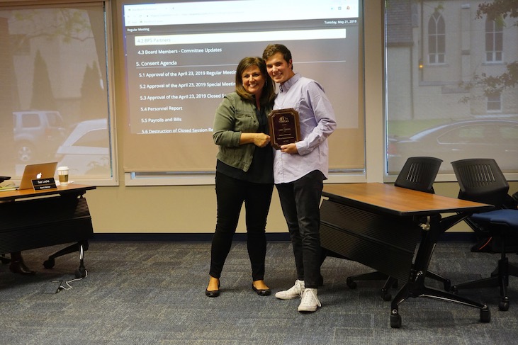 <p>Outgoing Student Ambassador/Batavia High School graduating senior Chris Theros was celebrated for his two years of outstanding service. Thank you, Chris!</p>
