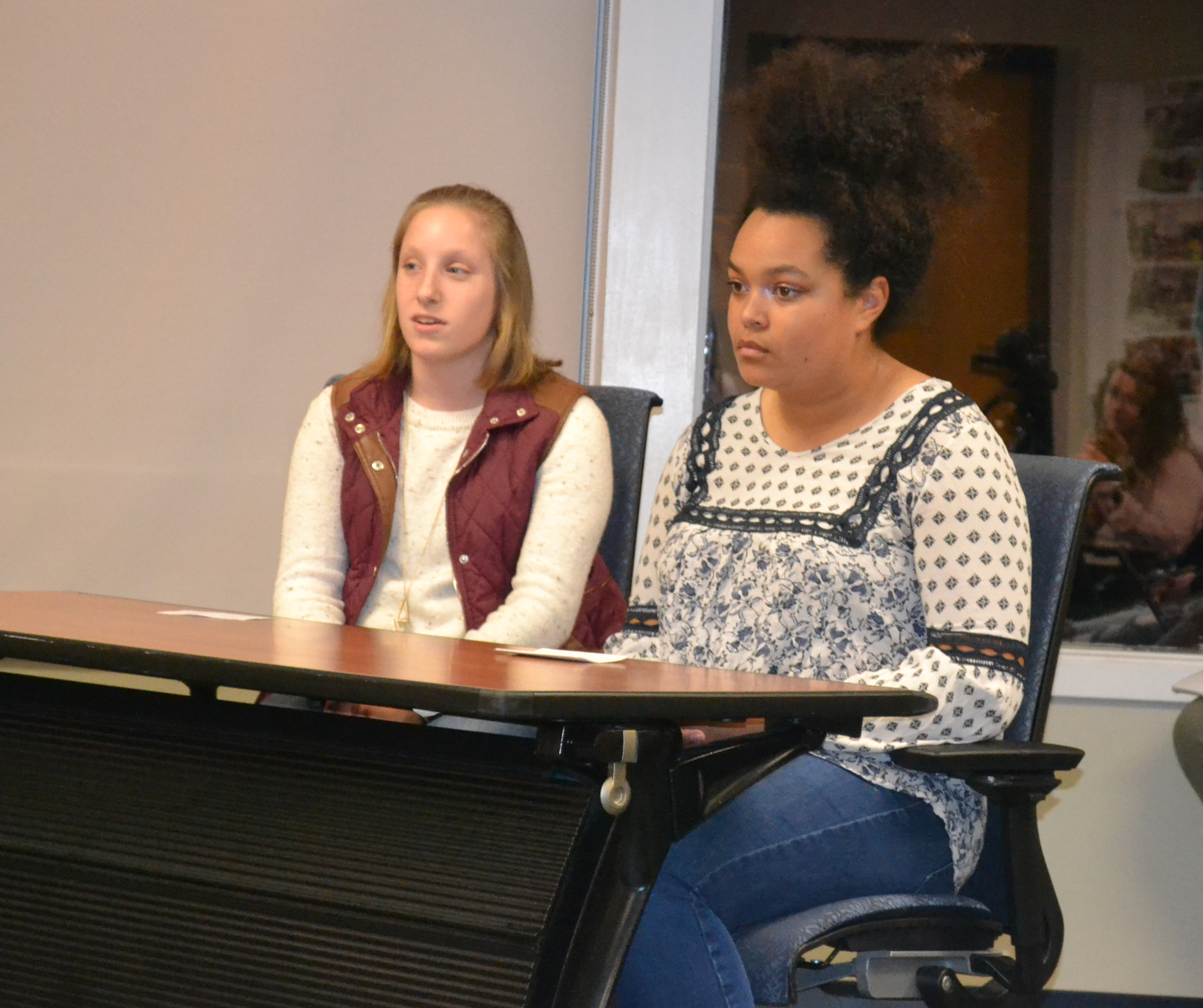 <p>Mia and Iliana representing the Marching Band.</p>
