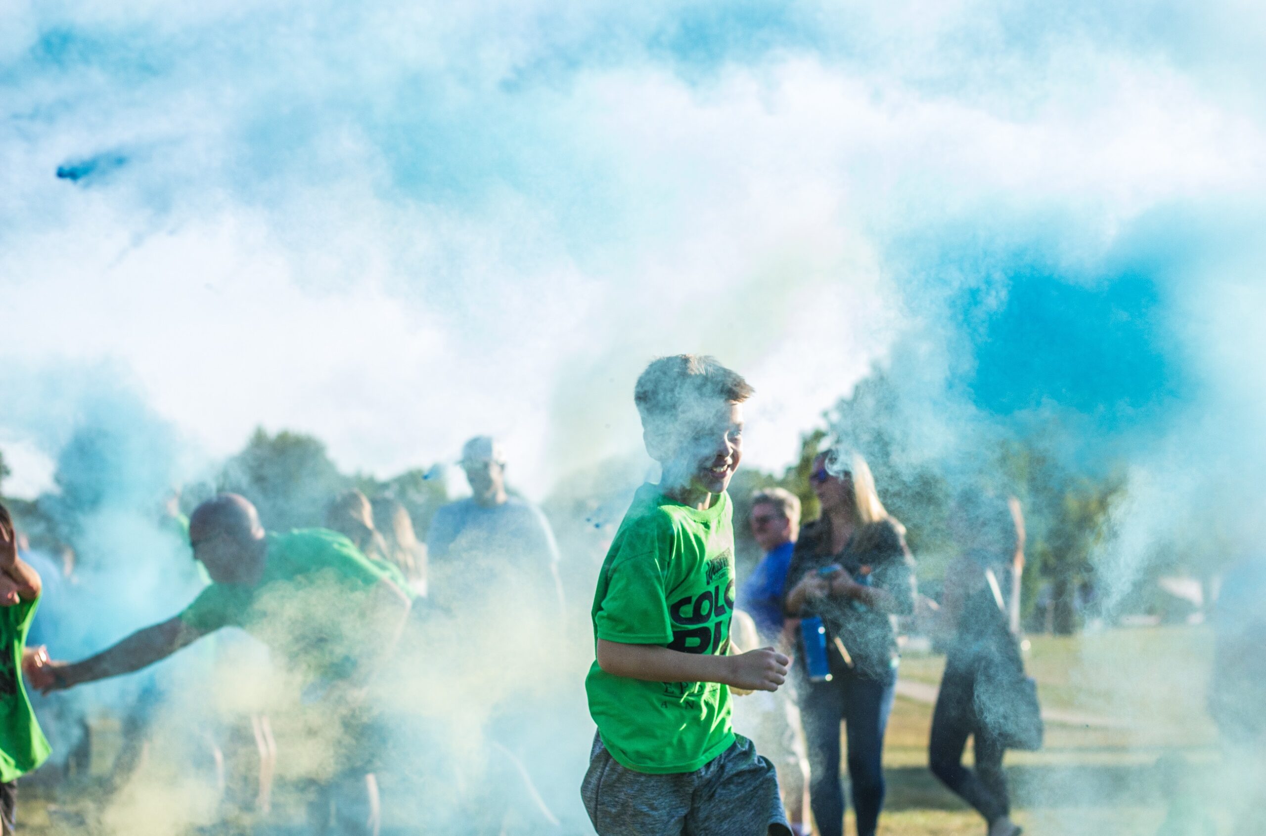 <p>Students getting a face full of color.</p>
