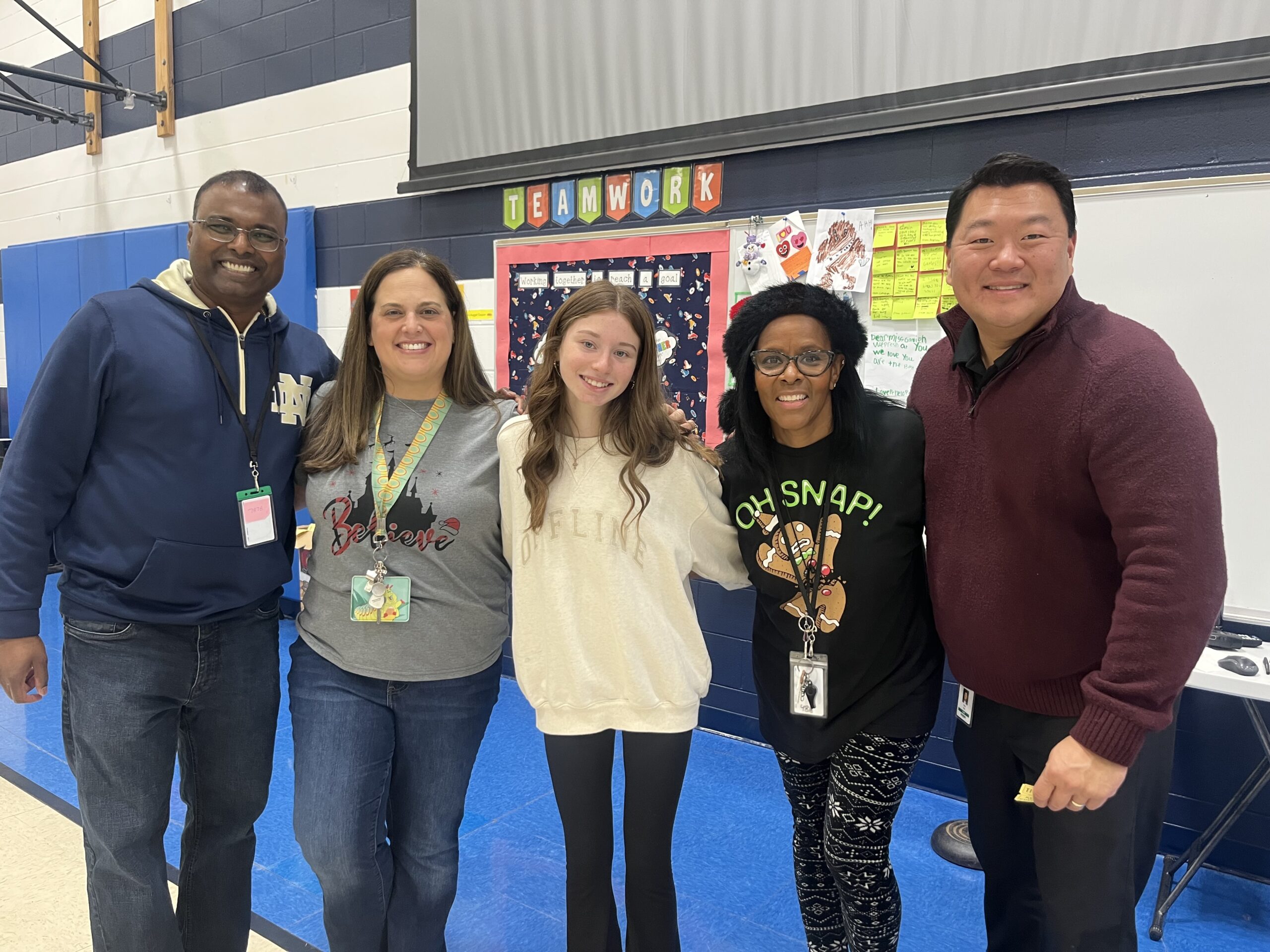 <p>Pictured Left to Right: Rob Arulandu (BPS101 Board of Education), Sarah Barrett (4th Grade Teacher at GMS), Lexi K. (BHS Student), Kim Anderson (4th Grade Teacher at GMS), and Tom Kim (BPS101 Superintendent)</p>
