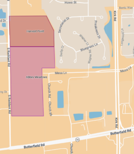 Map of Abbey Meadows and Harvest Point subdivisions