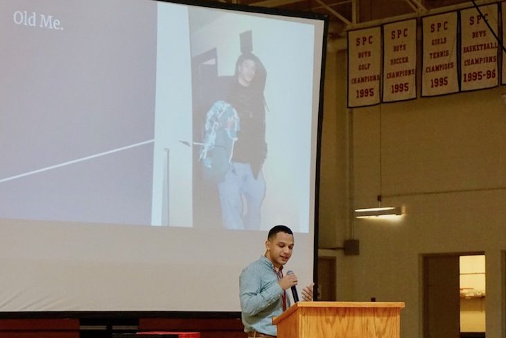 <p>Mr. Vega shared his checkered past with BHS students.</p>
