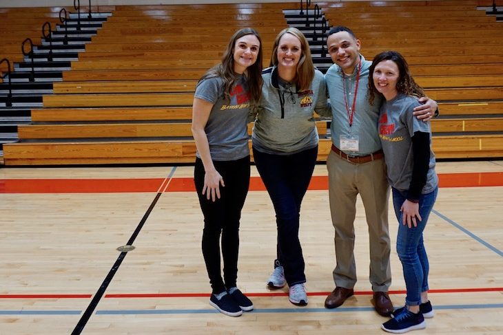 <p>Mr. Vega with BHS staff members (from left) Shelby Gajos, Sara Thomas, and Sarah McEwen.</p>
