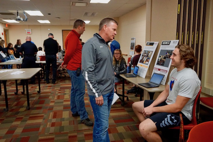 <p>BPS101 Chief Human Resources Officer Steve Pearce learning about the BHS Business program at BHS.</p>
