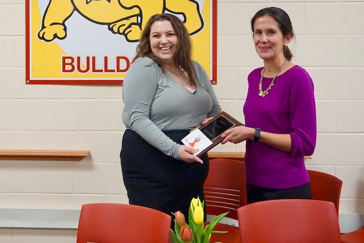 <p> BHS senior Haley Stein receiving the “VALEES 2018 Graphics Student of the Year” award from Valley Education for Employment System (VALEES) Director Cassie Blickem. Congrats Haley!</p>
