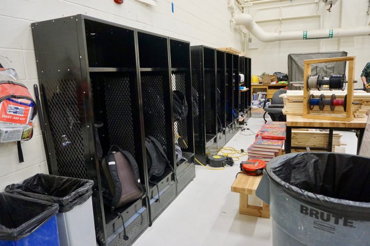 <p>Building Trades students constructed the lockers used in the classroom.</p>
