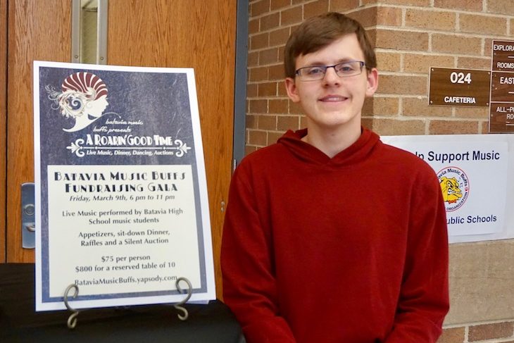 <p>Batavia High School junior Nathan Knautz was volunteering at the RMS Solo and Ensemble Festival to help sell tickets for Music Buffs’ Fundraising Gala on Fri., March 9 from 6 p.m. to 11 p.m. at the Q Center in St. Charles. (Event details: bataviamusicbuffs.yapsody.com.) </p>
