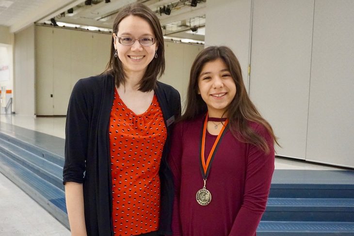 <p>RMS Band Teacher Sherry Reiss with RMS sixth-grade student Sophia Finch who earned the top “1st Rating” for her performance of Beethoven’s “Minuetto” on her clarinet. Congrats to Sophia!</p>
