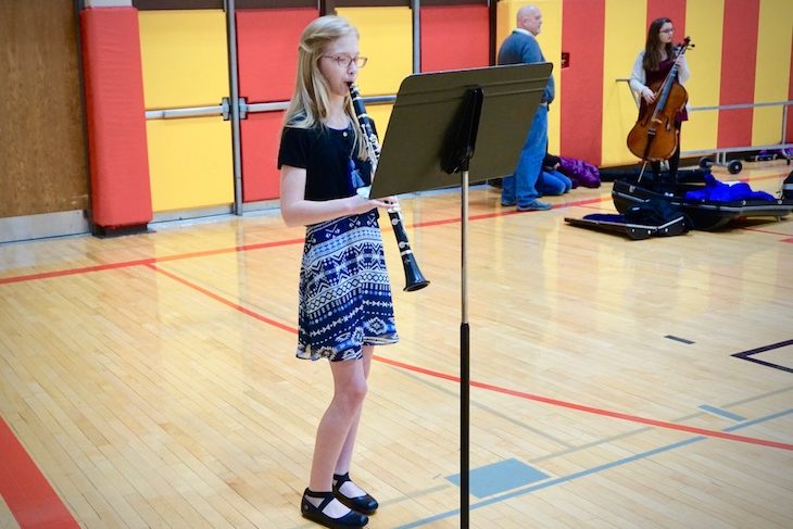 <p> RMS sixth-grader Natalie Thilges warming up for her performance of “Dutch Dance” by Forrest L. Buchtel.</p>

