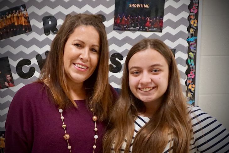 <p>RMS Choir Director Kate Hillman with RMS eighth grader Rosette Pavkov who earned a “1st Rating” for her vocal performance, “Once Upon a December.”</p>
