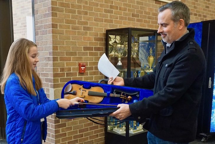 <p>Sixth-grader Brooke Besic performed Bach’s Minuet No. 1 as a duet with her dad, Pete Besic. Brooke played the violin while her dad was on the piano. How cool is that?! </p>
